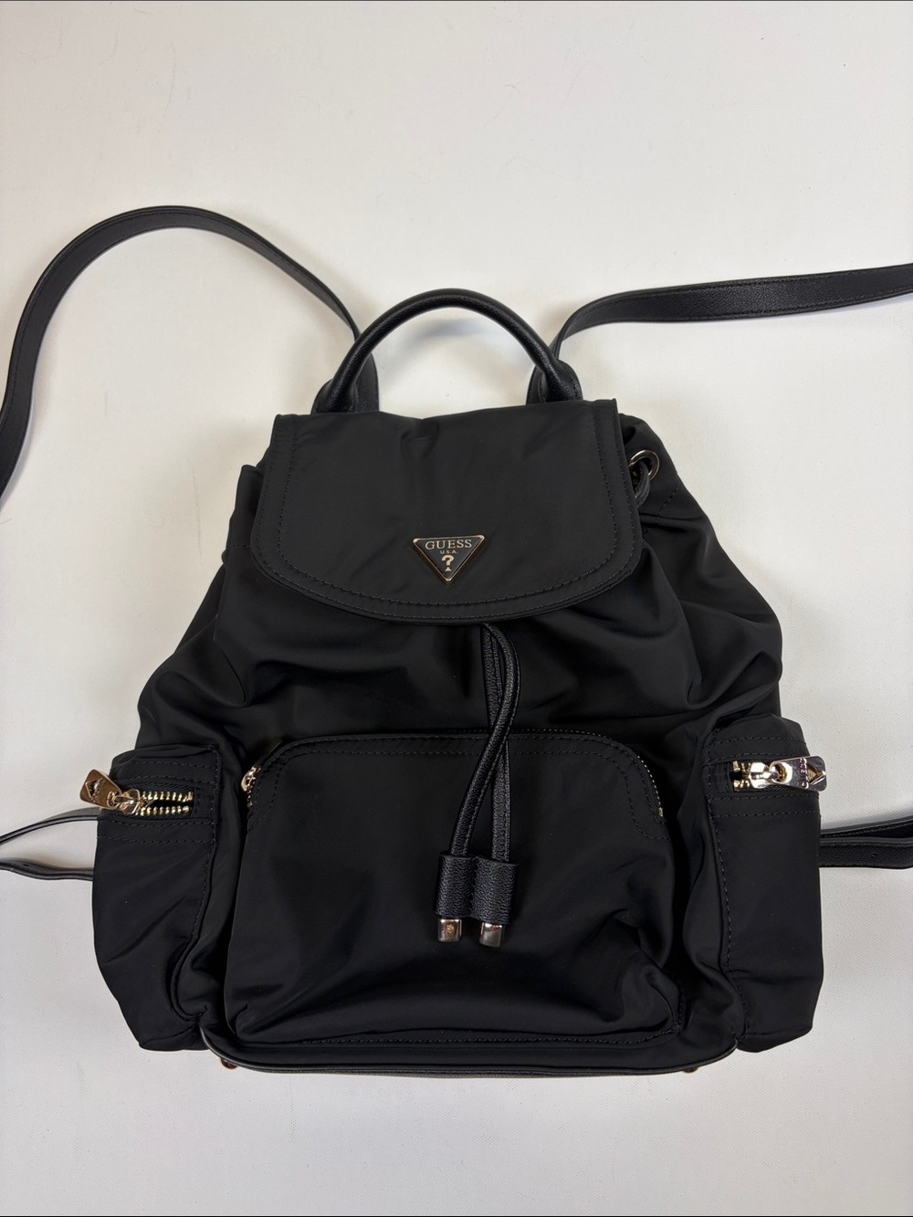 GUESS BLACK NYLON MINI BACKPACK GOLD HARDWARE DRAWSTRING TRAVEL BAG